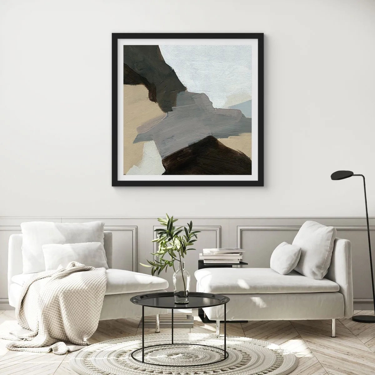 Poster în ramă neagră - Abstracție: despărțirile griului - 30x30 cm