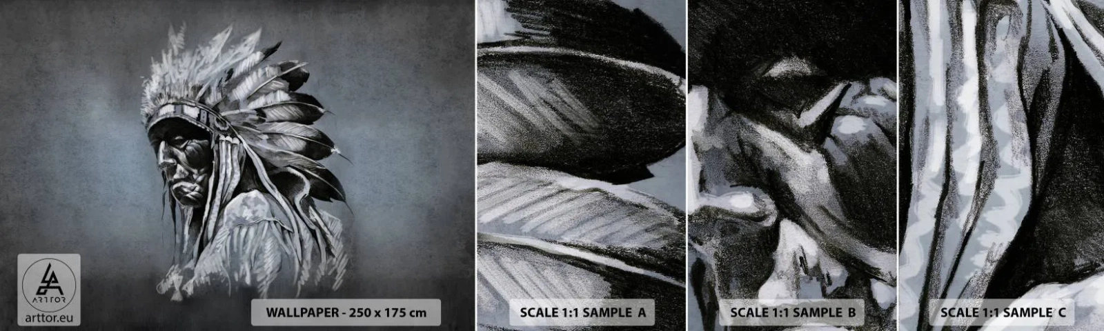 Mostră de Tapet Standard Eco - Înapoi la rădăcini - indian, Plume, Om - 100x30 cm