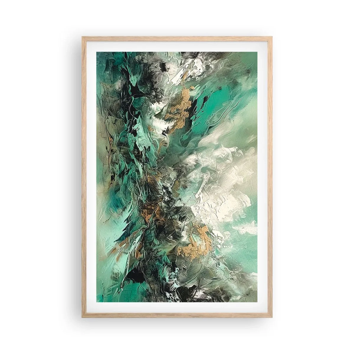 Poster în ramă de stejar deschis - Fierbere negru-smarald - 61x91 cm