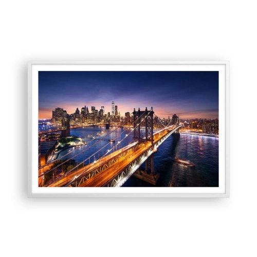 Poster în ramă albă - Pe un pod luminos către inima orașului - 91x61 cm