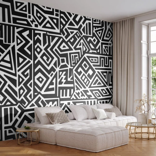 Tapet Autoadeziv Deluxe Sticker - Compoziție precolumbiană - Abstracția, Bucată, alb-negru - 250x175 cm
