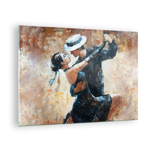 Tablou pe sticlă - Un cuplu dansând într-un stil elegant, cu o notă clasică - 70x50cm - A la Rudolf Valentino - Decorațiune modernă pentru perete pentru living și dormitor ARTTOR