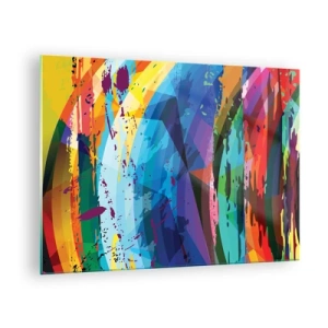 Tablou pe sticlă - Abstracție colorată cu forme dinamice - 70x50cm - Amețeli colorate - Decorațiune modernă pentru perete pentru living și dormitor ARTTOR