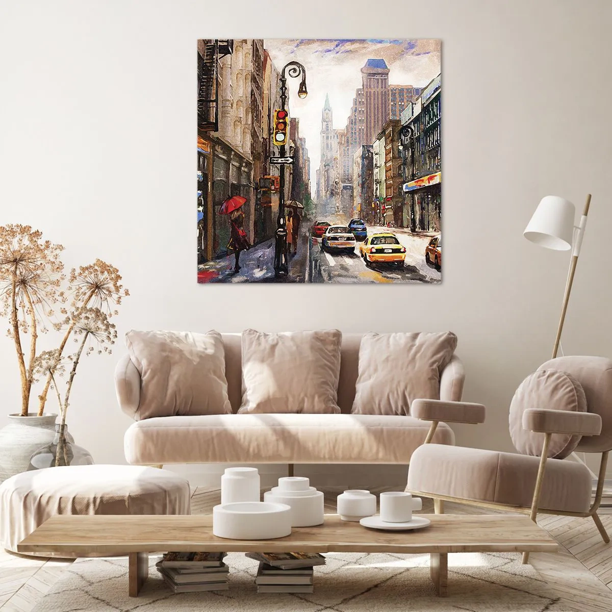 Tablou pe pânză - New York - plin de culoare și în ploaie - 30x30 cm