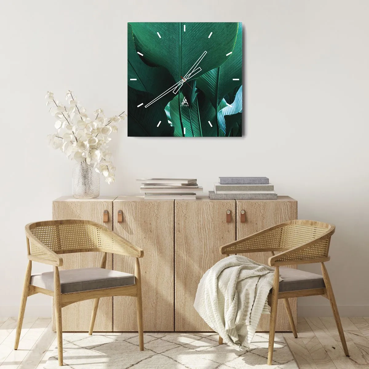 Ceas de perete - Ceas pe sticlă - Cu frunza la lumină - 40x40 cm