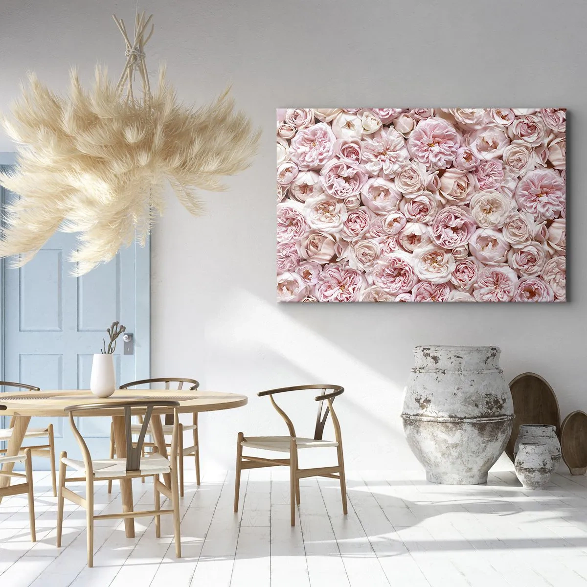 Tablou pe pânză Canvas - Trandafiri delicați în nuanțe de roz pe toată suprafața - 70x50cm - Presărat cu trandafiri - Decorațiune modernă pentru perete pentru living și dormitor ARTTOR