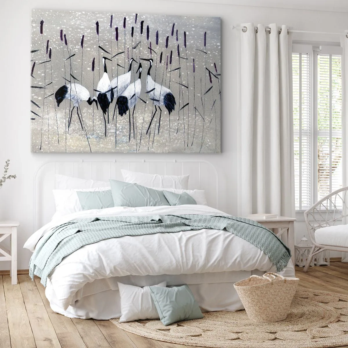 Tablou pe pânză Canvas - Stârci în iarbă pe un fundal liniștit - 70x50cm - Printre ai tăi - Decorațiune modernă pentru perete pentru living și dormitor ARTTOR