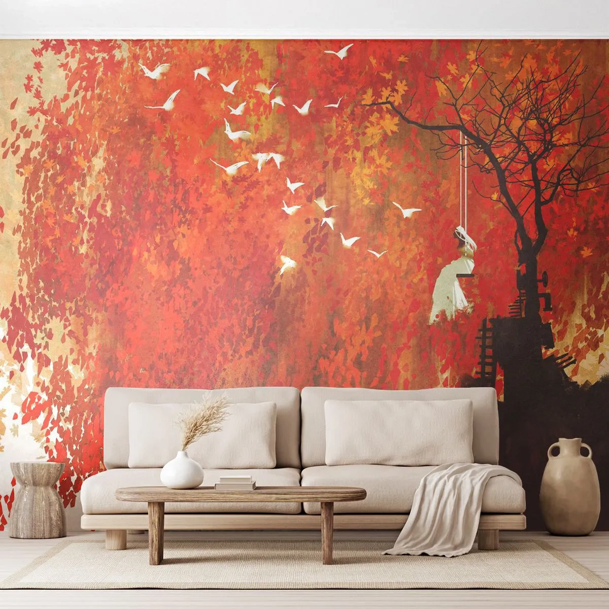 Tapet Premium Canvas - Va zbura cu ei? - Abstracția, Femeie, Păsări - 450x315 cm