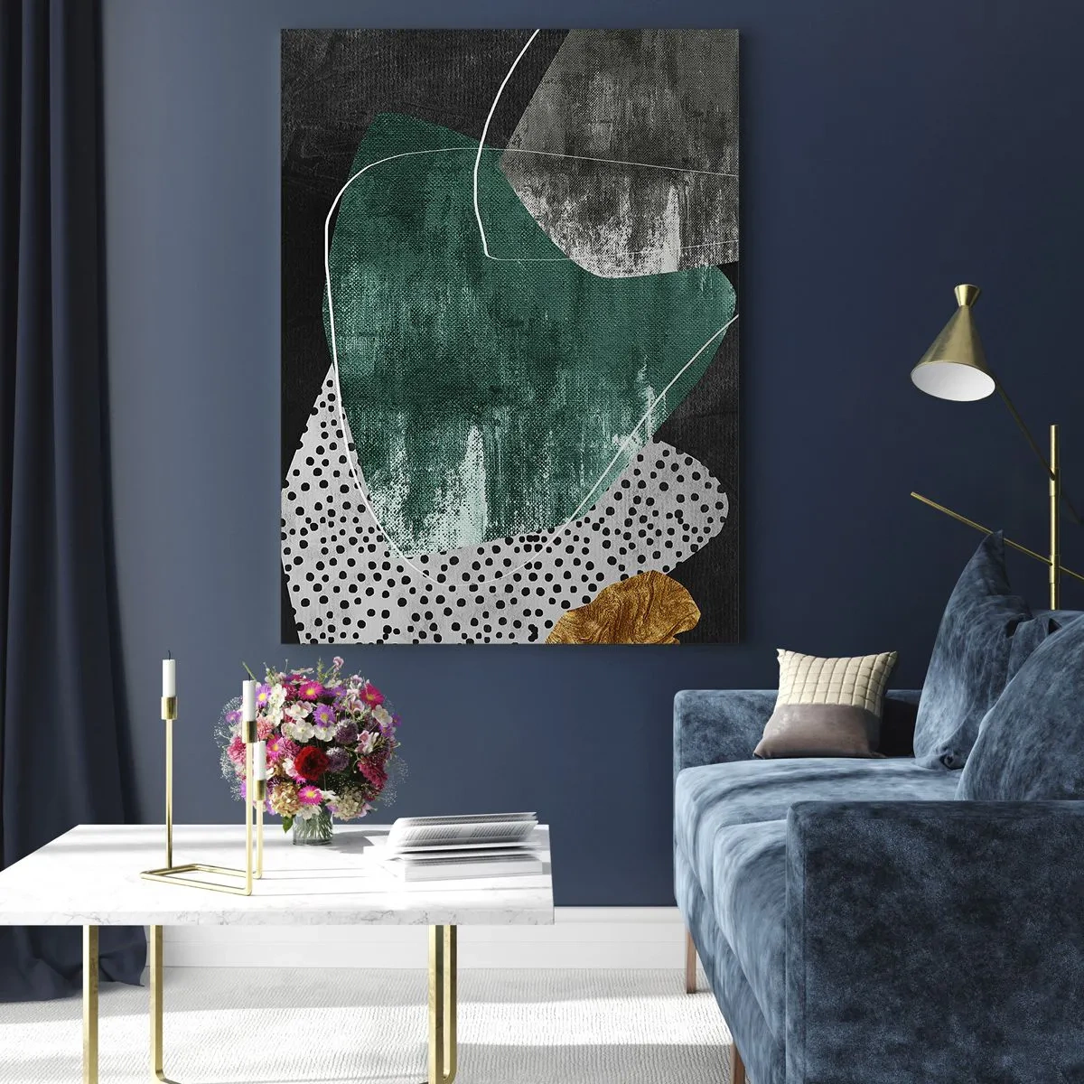 Tablou pe sticlă - Abstracție colorată cu fulgi de aur - 70x100 cm