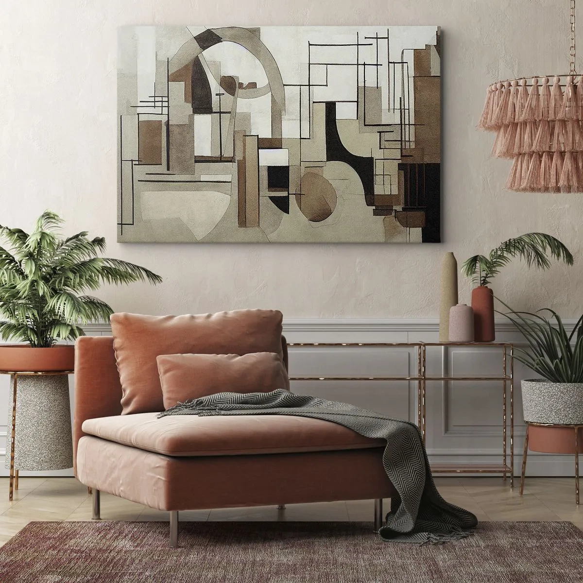 Tablou pe pânză Canvas - Abstracție arhitecturală în bej și maro - 70x50cm - Peisaj urban 2.0 - Decorațiune modernă pentru perete pentru living și dormitor ARTTOR