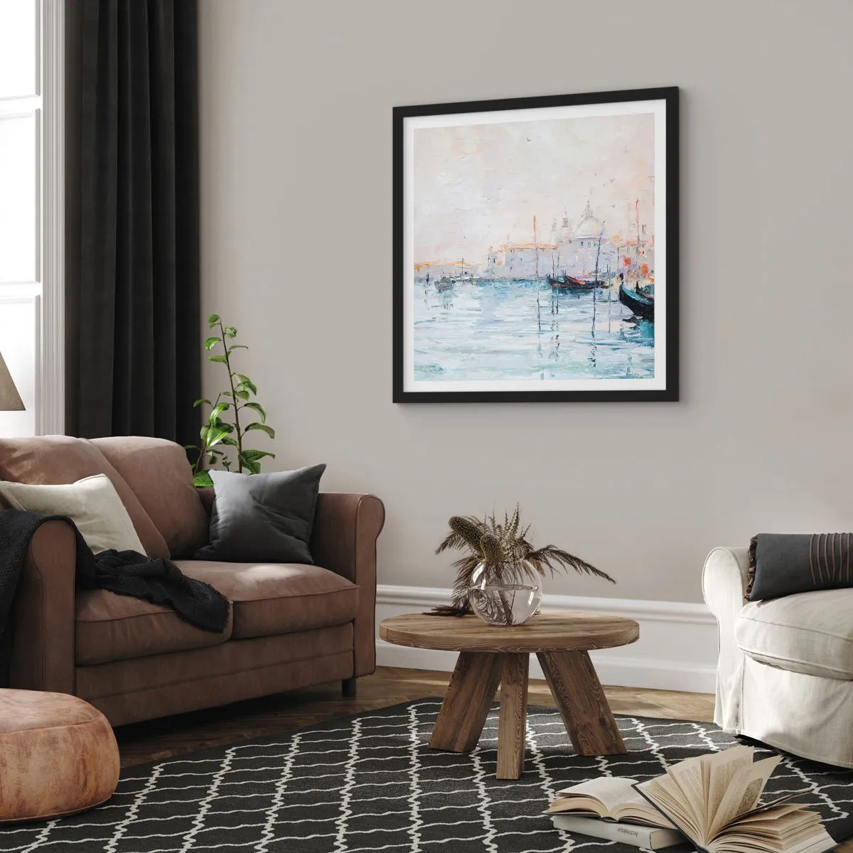 Poster în ramă neagră - În spatele apei, în spatele ceții - 60x60 cm