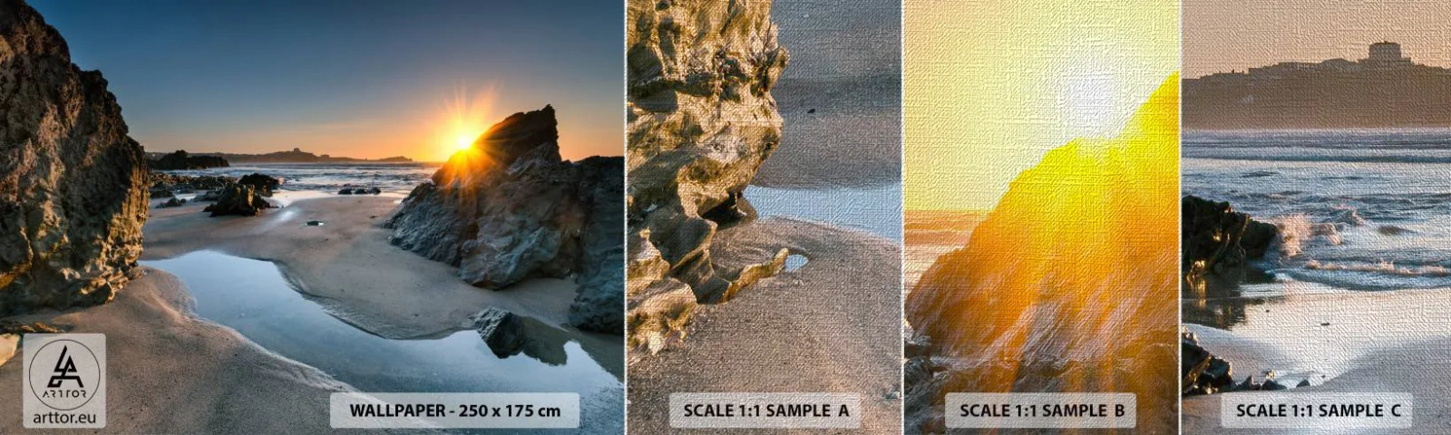 Mostră tapet Premium Canvas - Neatinse de mâna omului - Peisaj, plajă, Coasta Cornish - 100x30 cm