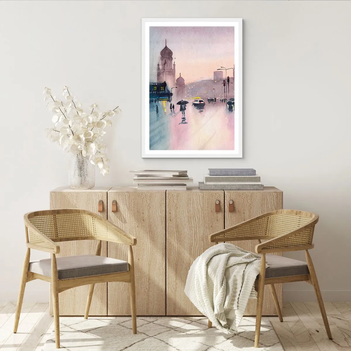 Poster în ramă albă - Într-o ceață ploioasă - 70x100 cm