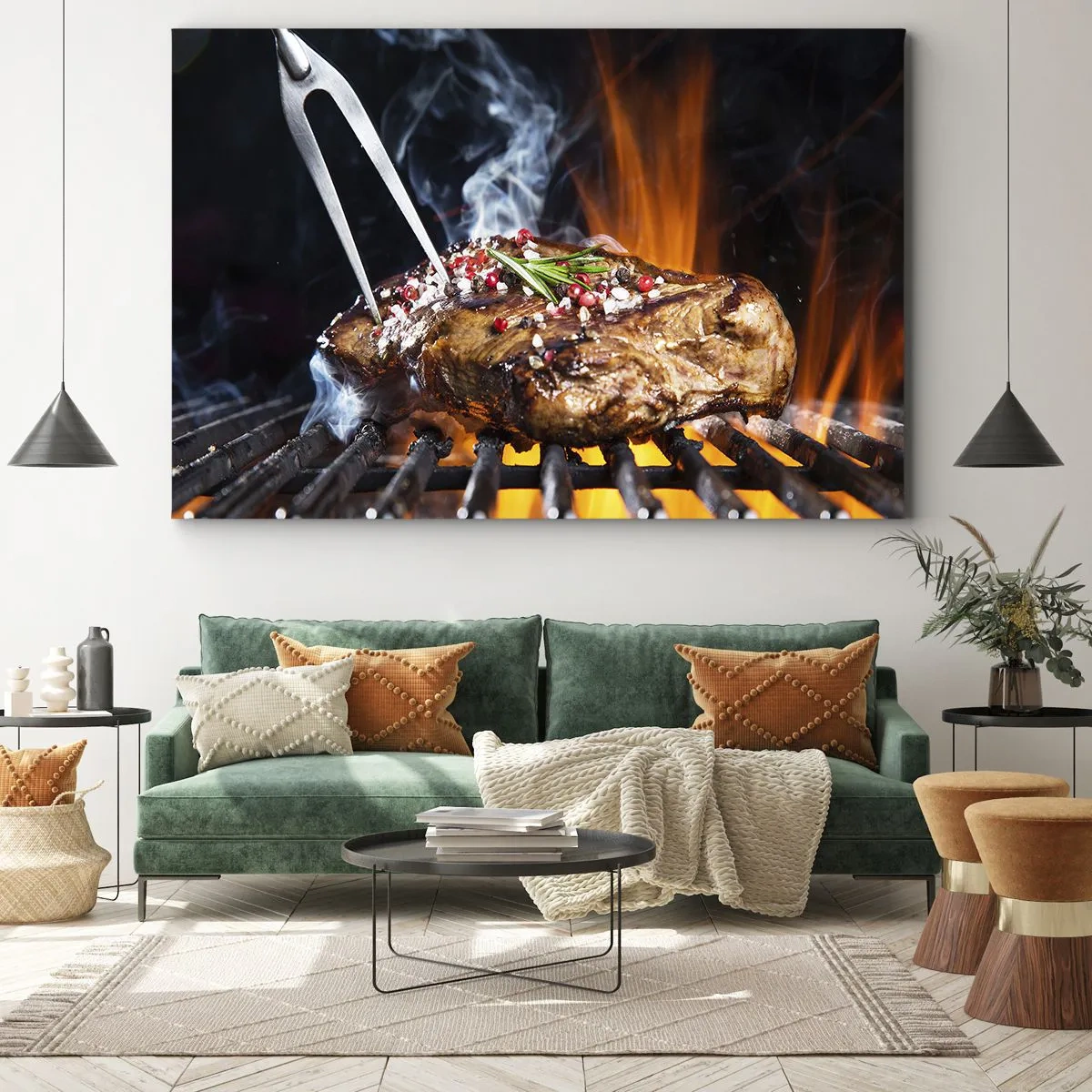 Tablou pe pânză Canvas - Friptură la grătar cu mirodenii - 70x50cm - Suculente și parfumate - Decorațiune modernă pentru perete pentru living și dormitor ARTTOR