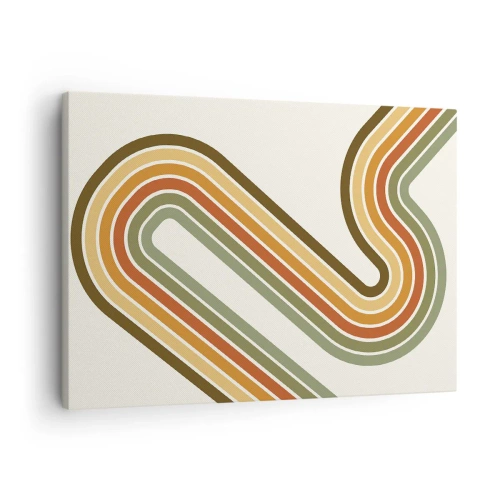 Tablou pe pânză Canvas - Model geometric în nuanțe de verde, portocaliu și bej pe un fundal deschis - 70x50cm - Cu zigzag până la destinație - Decorațiune modernă pentru perete pentru living și dormitor ARTTOR