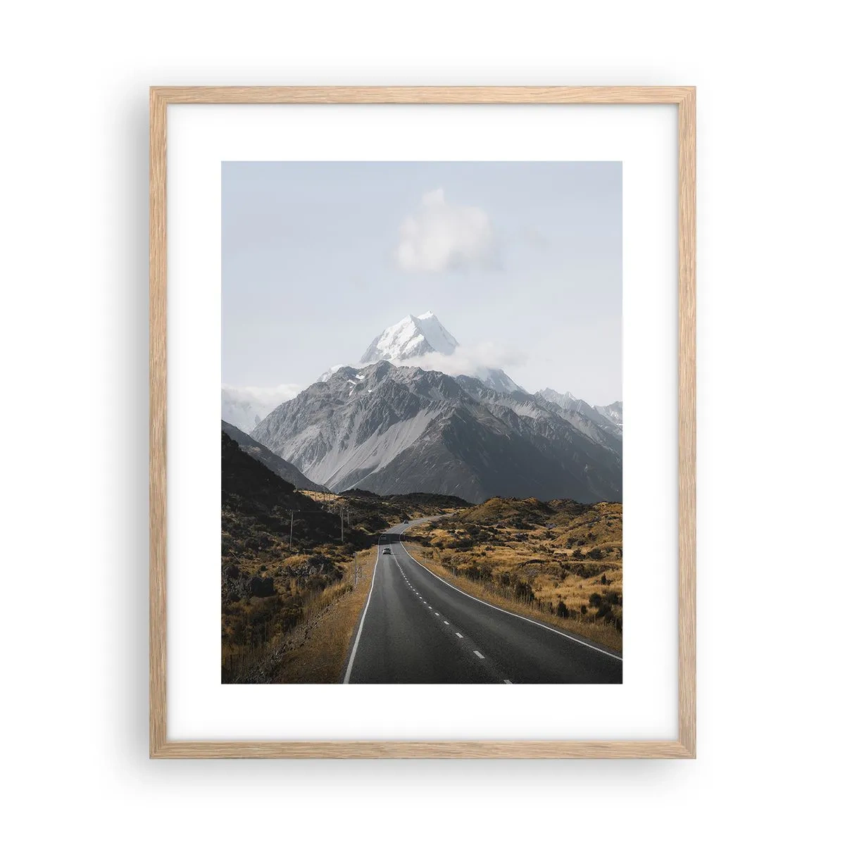 Poster în ramă de stejar deschis - Drumul spre inima munților - 40x50 cm