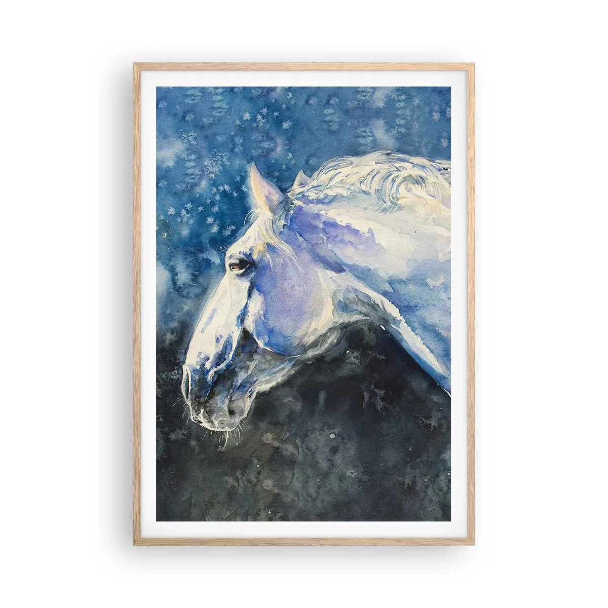 Poster în ramă de stejar deschis - Portret într-o strălucire albastră - 70x100 cm