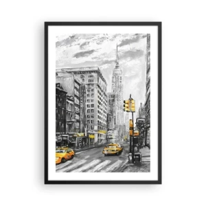 Poster în ramă neagră - O stradă din New York cu taxiuri galbene în fundal - 50x70cm - O poveste din New York - Decorațiune modernă pentru perete pentru living și dormitor ARTTOR