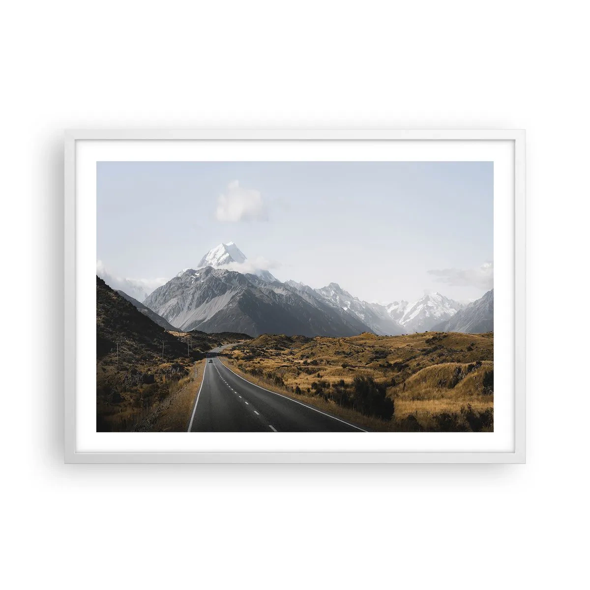Poster în ramă albă - Drumul spre inima munților - 70x50 cm