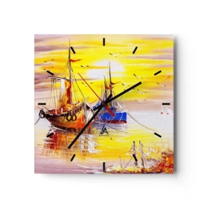 Ceas de perete - Ceas pe sticlă - O binemeritată odihnă în port - 30x30 cm