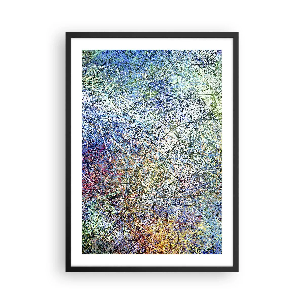 Poster în ramă neagră - Abstracție colorată cu linii dinamice și nuanțe de albastru - 50x70cm - Nu este atât de simplu - Decorațiune modernă pentru perete pentru living și dormitor ARTTOR