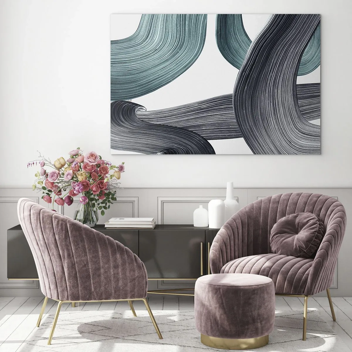 Tablou pe sticlă - Trasee de smarald și negru - 100x70 cm