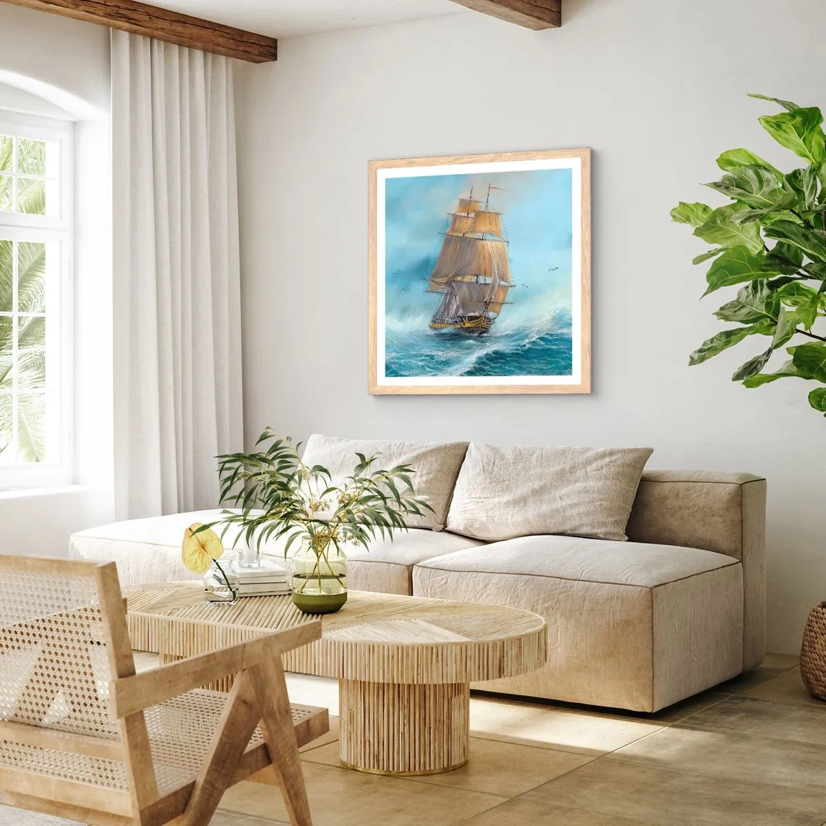 Poster în ramă de stejar deschis - Rulează pe valuri - 60x60 cm