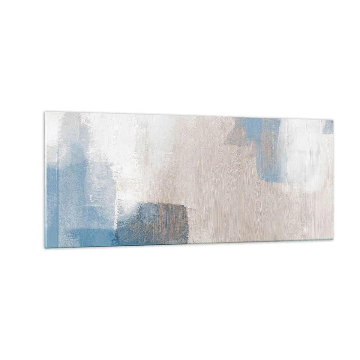 Tablou pe sticlă - Abstracție roz în spatele unui voal de albastru - 100x40 cm