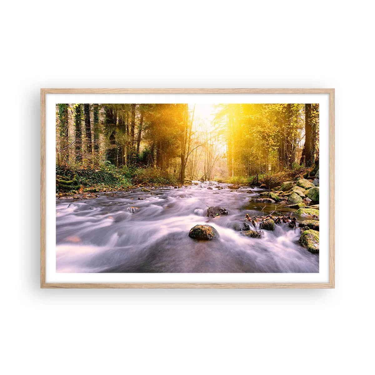 Poster în ramă de stejar deschis - Malachit în rame de argint și aur - 91x61 cm