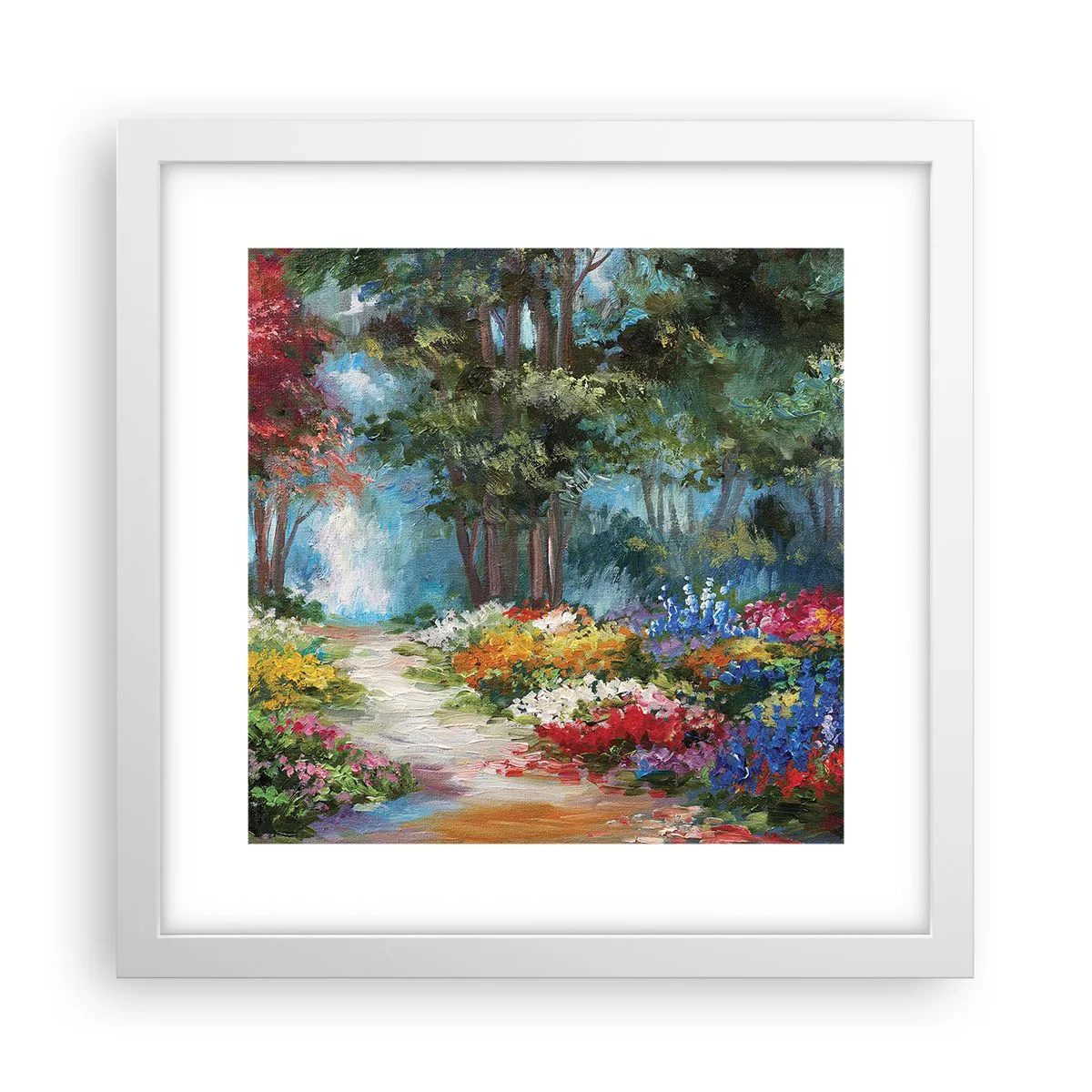 Poster în ramă albă - Grădină de pădure, pădure de flori - 30x30 cm