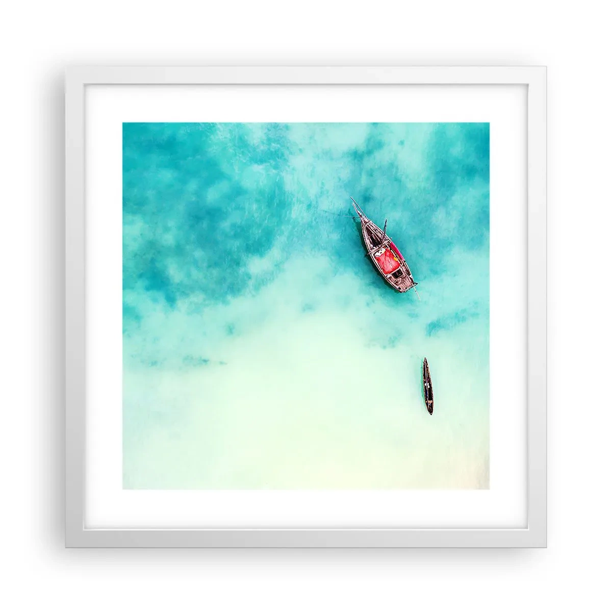 Poster în ramă albă - Pe plajele din Zanzibar, când apele în exces... - 40x40 cm