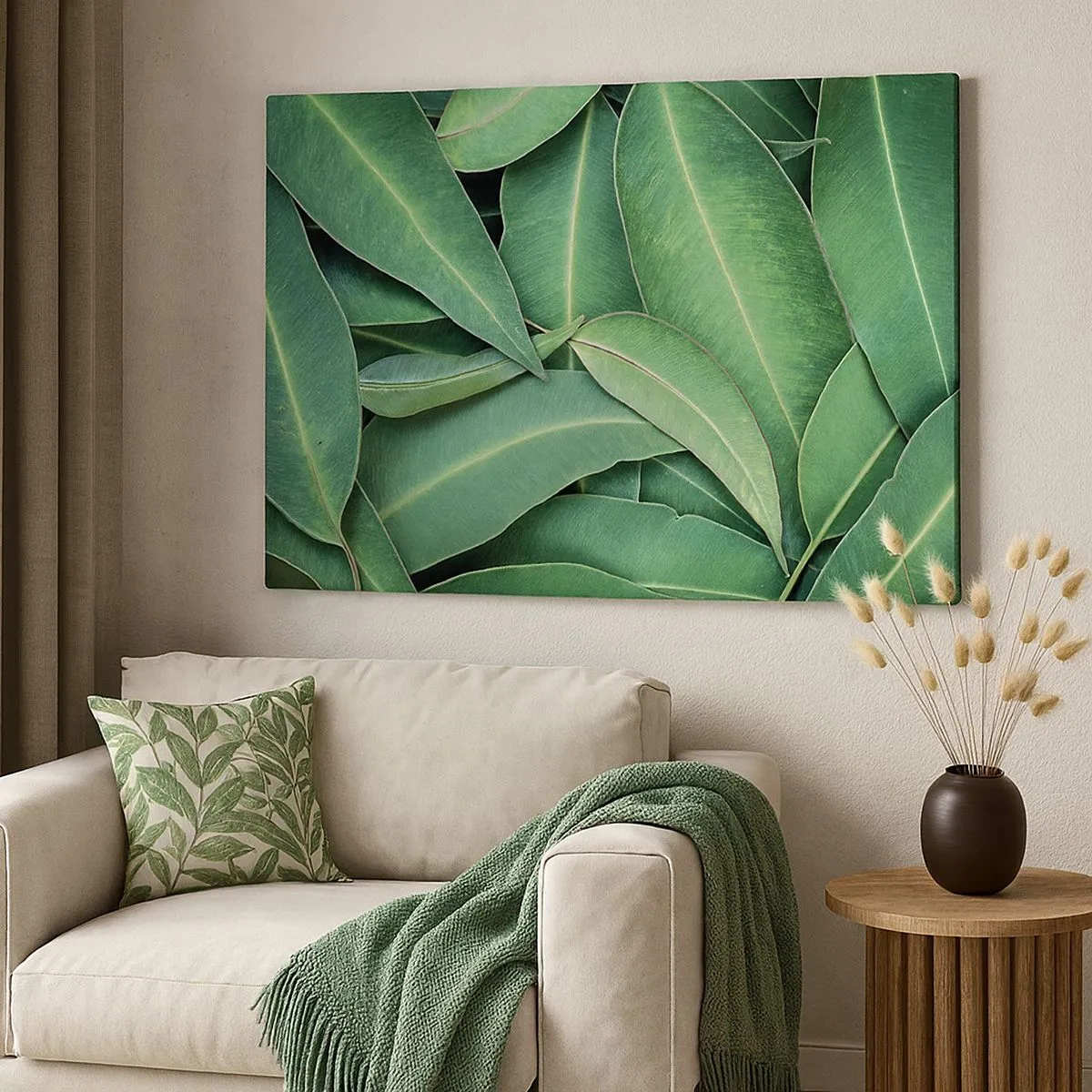 Tablou pe pânză Canvas - Prim-plan cu frunze verzi care creează un model natural - 70x50cm - Suculente și proaspete - Decorațiune modernă pentru perete pentru living și dormitor ARTTOR