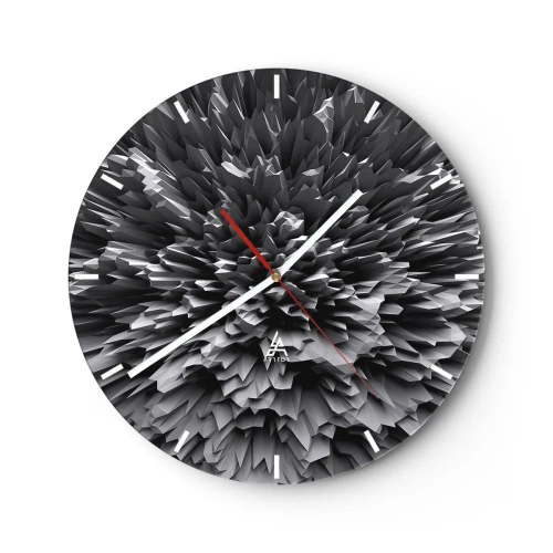 Ceas de perete - Ceas pe sticlă - Compoziție 3D abstractă alb-negru sub formă de explozie - 30x30cm - Mai ascuțit nu se poate - Decorațiune modernă pentru perete pentru living, bucătărie și dormitor ARTTOR