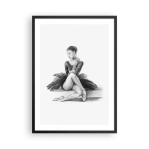 Poster în ramă neagră - Schiță a unei balerine așezate în repaus - 50x70cm - Încântată de dans - Decorațiune modernă pentru perete pentru living și dormitor ARTTOR
