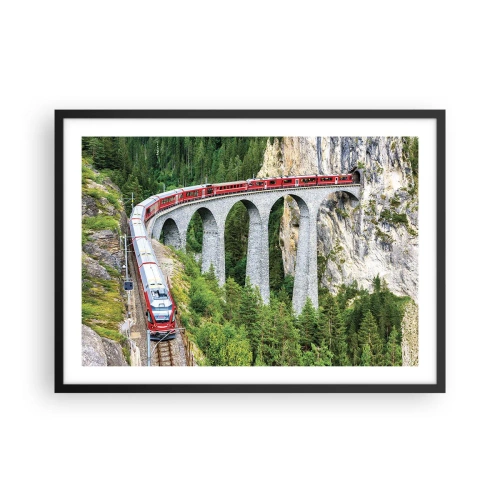 Poster în ramă neagră - Cu trenul prin munți - 70x50 cm