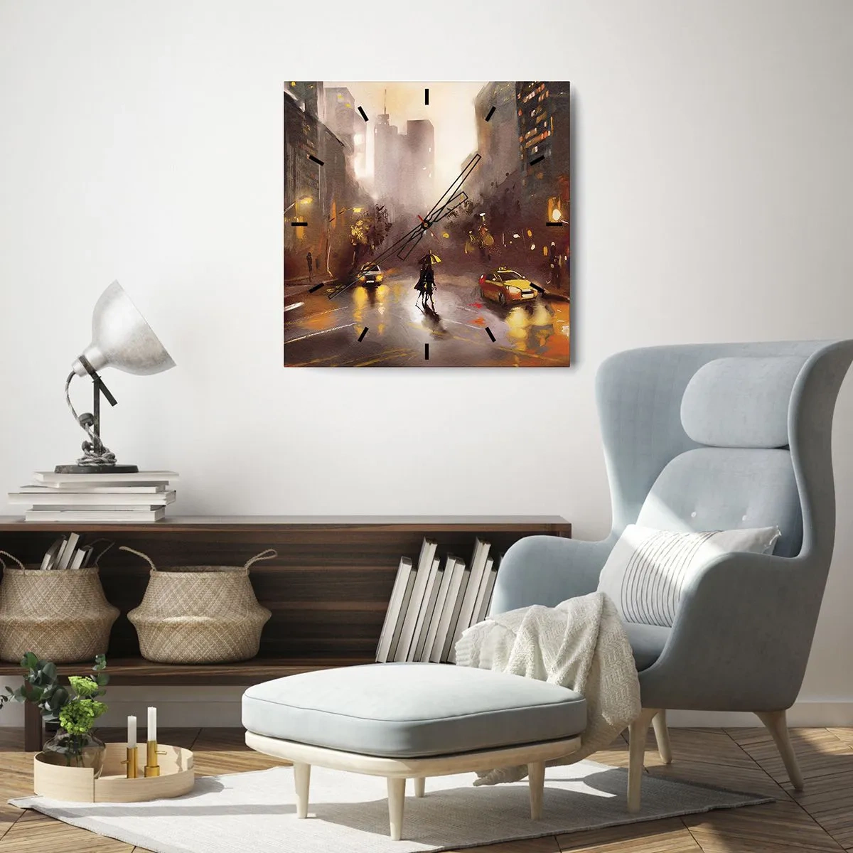 Ceas de perete - Ceas pe sticlă - În luminile New York-ului - 30x30 cm