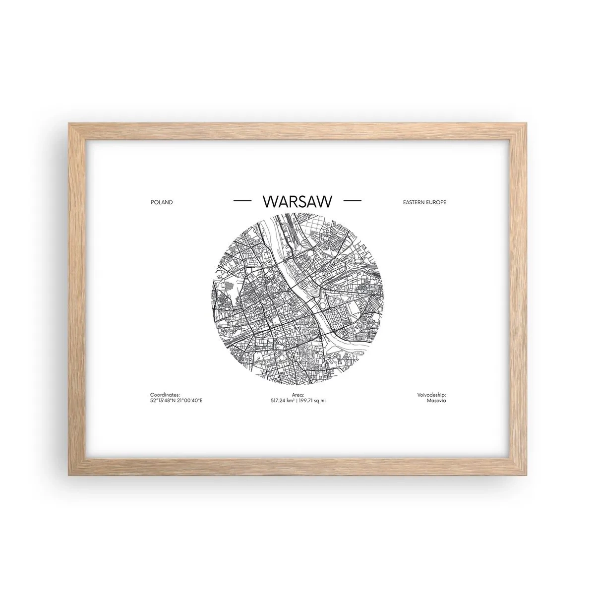 Poster în ramă de stejar deschis - Anatomia Varșoviei - 40x30 cm