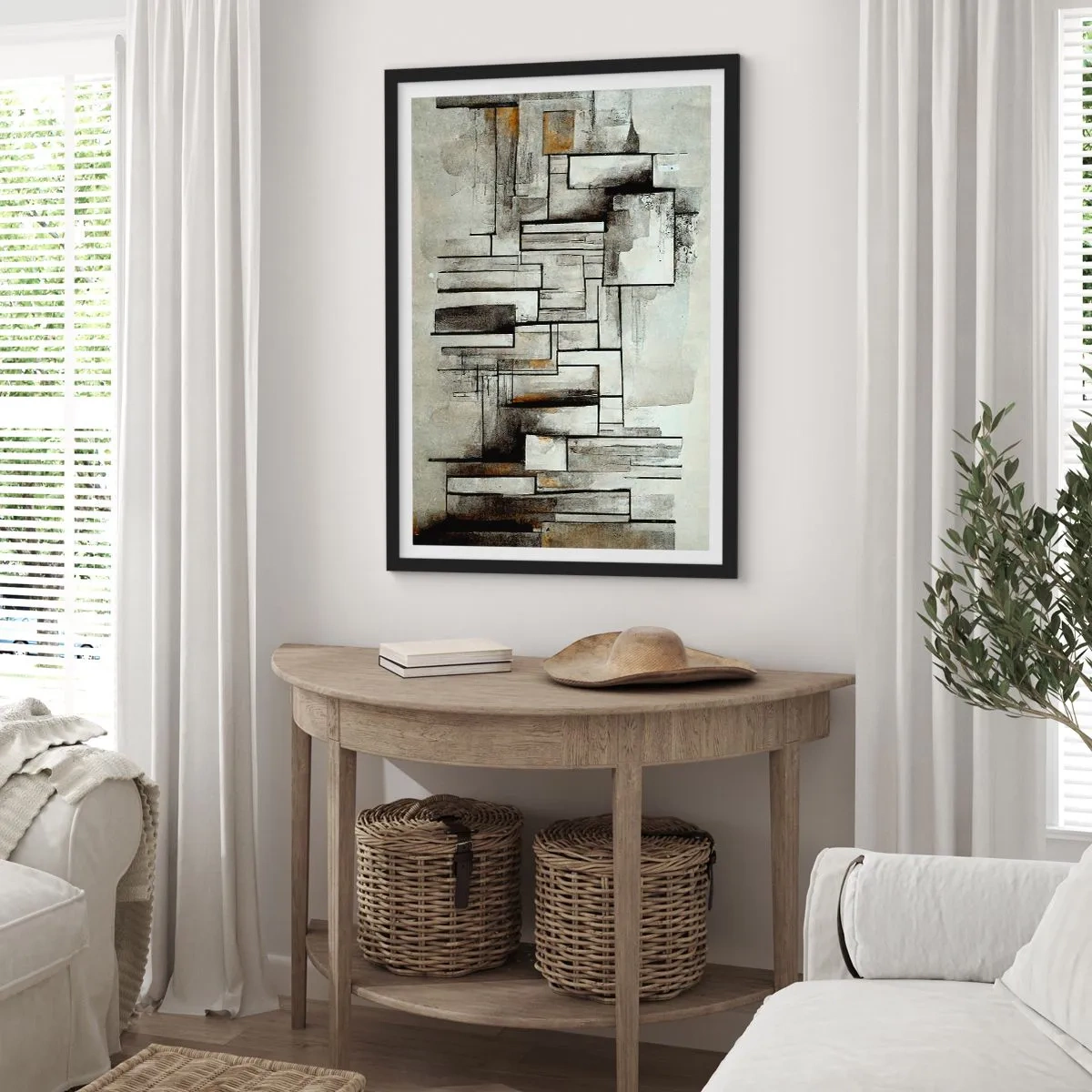 Poster în ramă neagră - Compoziție geometrică abstractă în nuanțe de gri și negru - 50x70cm - Puterea simplității - Decorațiune modernă pentru perete pentru living și dormitor ARTTOR