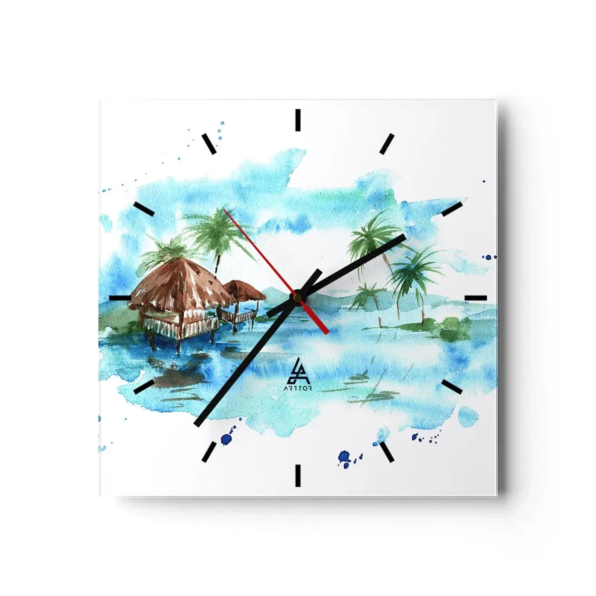 Ceas de perete - Ceas pe sticlă - Undeva în Pacific - 30x30 cm