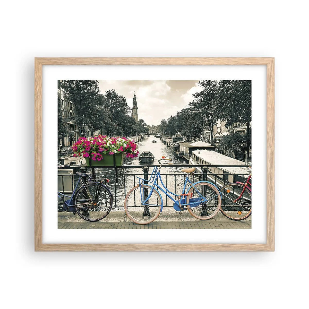 Poster în ramă de stejar deschis - Culorile unui canal din Amsterdam - 50x40 cm
