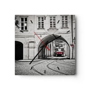 Ceas de perete - Ceas pe sticlă - Printr-un labirint urban - 30x30 cm
