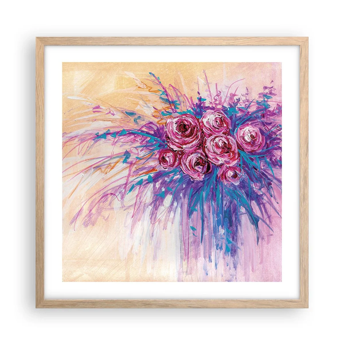 Poster în ramă de stejar deschis - Fântână de trandafiri - 50x50 cm