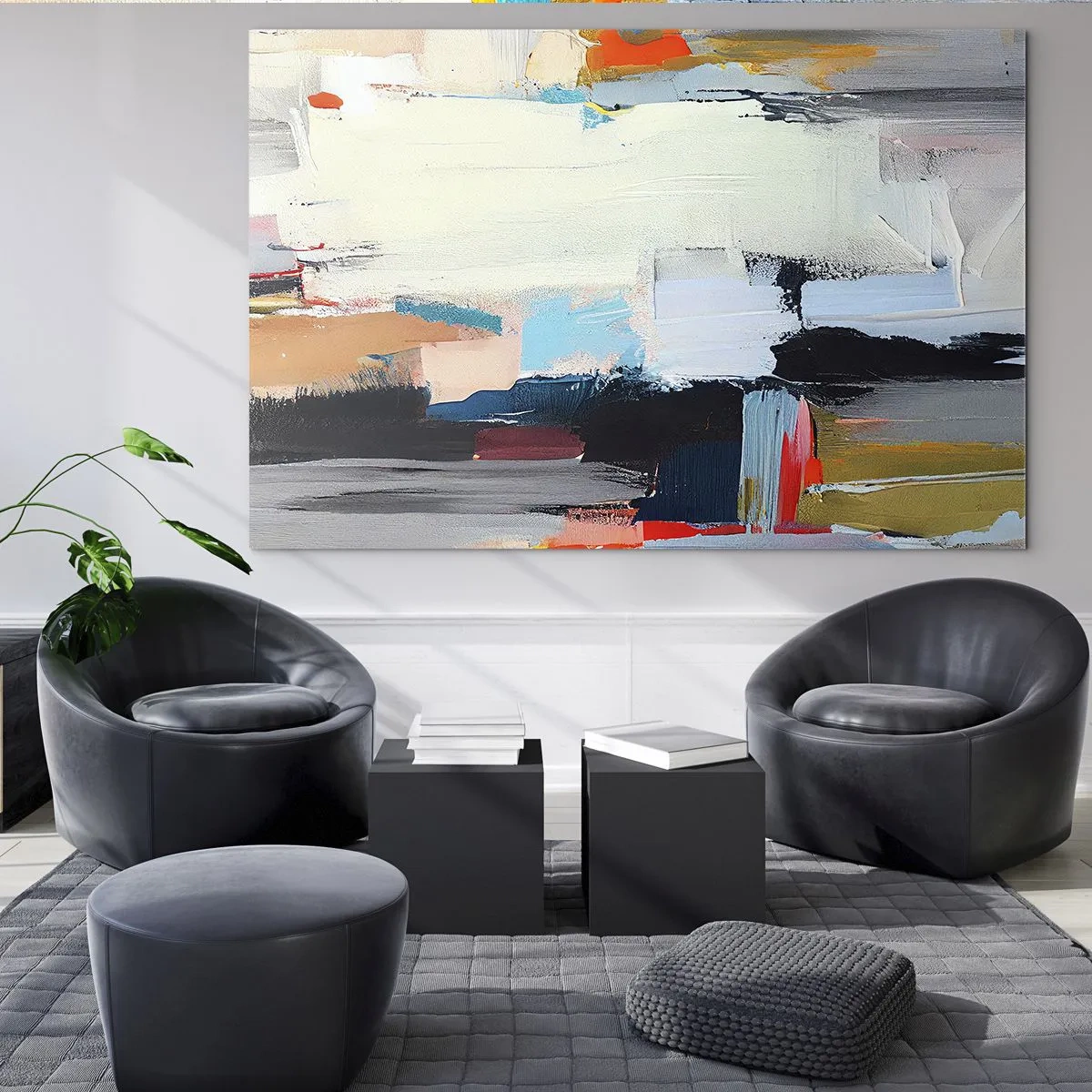 Tablou pe sticlă - Compoziție abstractă cu pete și linii colorate - 70x50cm - Există o metodă? - Decorațiune modernă pentru perete pentru living și dormitor ARTTOR