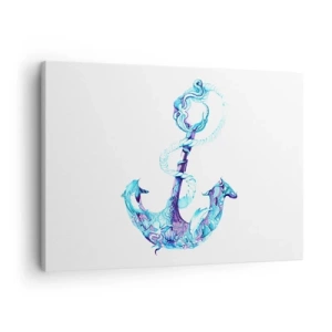 Tablou pe pânză Canvas - Ancoră abstractă în nuanțe de albastru cu detalii nautice - 70x50cm - Confidenta secretelor mării - Decorațiune modernă pentru perete pentru living și dormitor ARTTOR