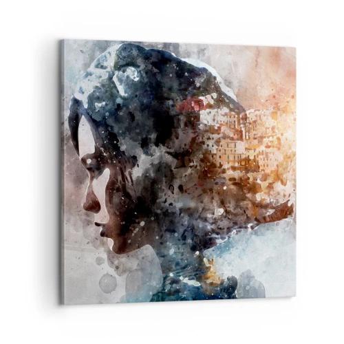 Tablou pe pânză - Povestea unei fete cu un oraș în fundal - 60x60 cm