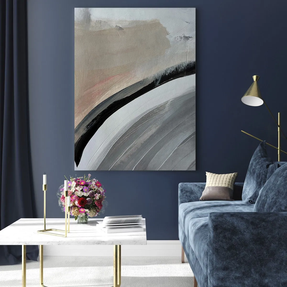 Tablou pe sticlă - Compoziție: arc de negru și gri - 50x70 cm