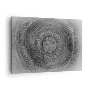Tablou pe pânză Canvas - Model de inele de copac alb-negru care arată o secțiune transversală a trunchiului - 70x50cm - Un semn al vremurilor - Decorațiune modernă pentru perete pentru living și dormitor ARTTOR
