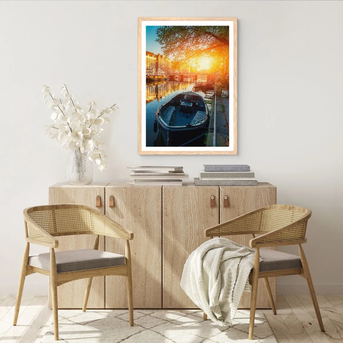 Poster în ramă de stejar deschis - Dimineața în Amsterdam - 61x91 cm