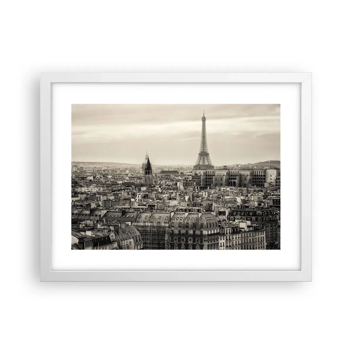 Poster în ramă albă - Deasupra acoperișurilor Parisului - 40x30 cm