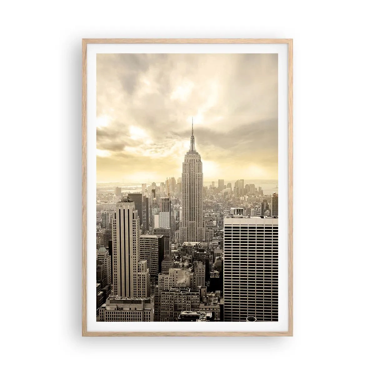 Poster în ramă de stejar deschis - New York țesut din gri - 70x100 cm